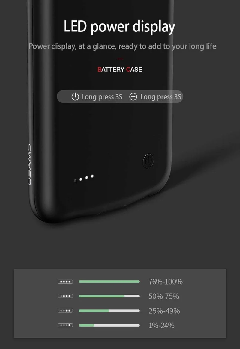 Für iPhone X 3200Ah Power Bank Case USAMS Akkuaufladung Ultra Slim Externes Pack Backup Tragbares Ladegerät Case für iPhone 10