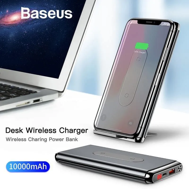 Baseus 10000mAh QI Wireless Charger Power Bank für iPhone Samsung PD + QC3.0 Schnelllade-USB-Powerbank Externer Akku