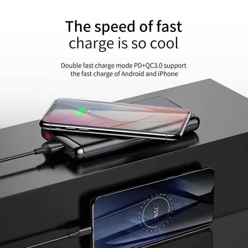 Baseus 10000mAh QI Wireless Charger Power Bank für iPhone Samsung PD + QC3.0 Schnelllade-USB-Powerbank Externer Akku