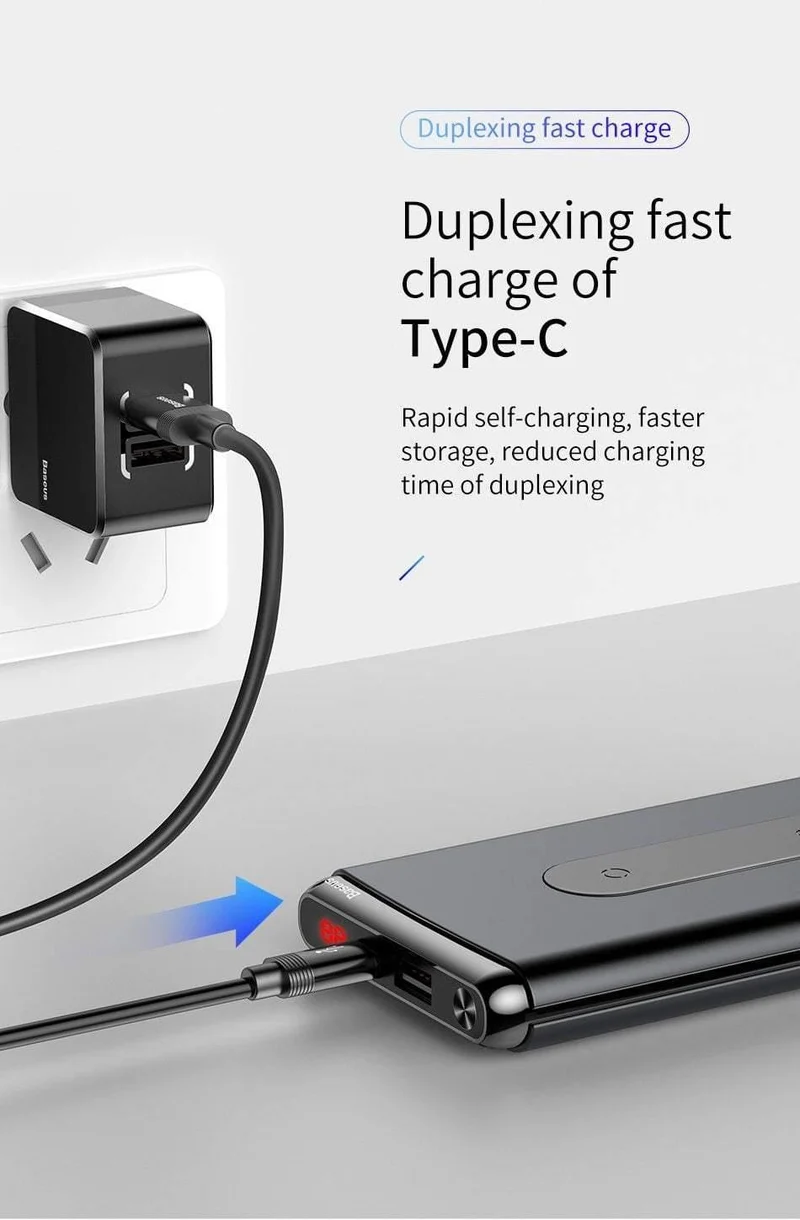 Baseus 10000mAh QI Wireless Charger Power Bank für iPhone Samsung PD + QC3.0 Schnelllade-USB-Powerbank Externer Akku