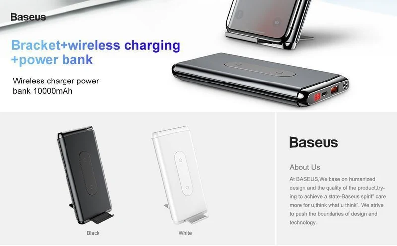 Baseus 10000mAh QI Wireless Charger Power Bank für iPhone Samsung PD + QC3.0 Schnelllade-USB-Powerbank Externer Akku