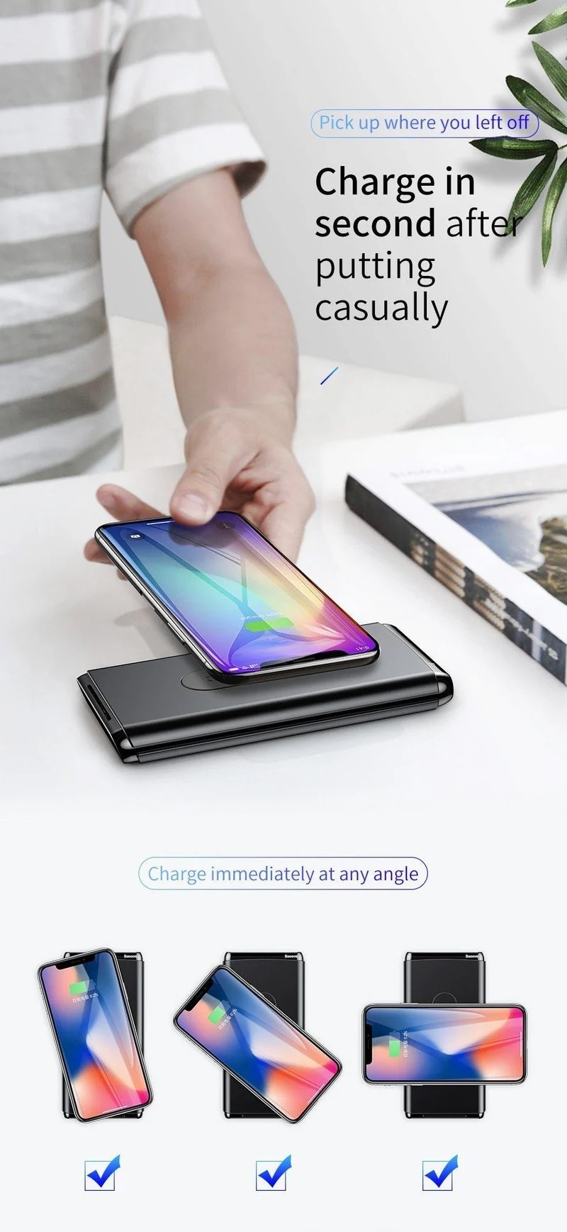 Baseus 10000mAh QI Wireless Charger Power Bank für iPhone Samsung PD + QC3.0 Schnelllade-USB-Powerbank Externer Akku