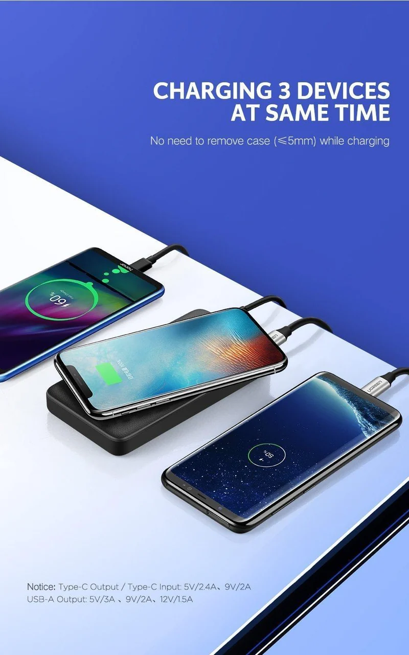 Ugreen 10000 mAh Qi Drahtlose Ladegerät Power Bank 18 W USB PD Powerbank Für iPhone X 8 MacBook Samsung S9 Externe Batterie Poverbank