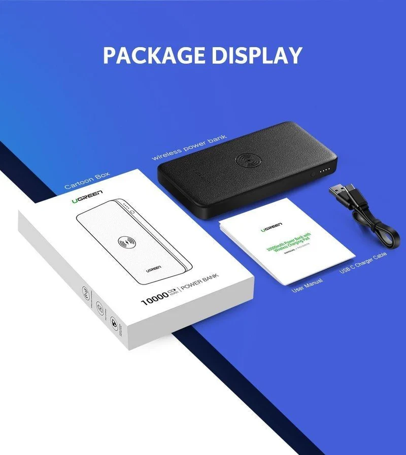 Ugreen 10000 mAh Qi Drahtlose Ladegerät Power Bank 18 W USB PD Powerbank Für iPhone X 8 MacBook Samsung S9 Externe Batterie Poverbank