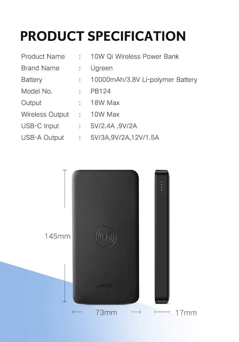 Ugreen 10000 mAh Qi Drahtlose Ladegerät Power Bank 18 W USB PD Powerbank Für iPhone X 8 MacBook Samsung S9 Externe Batterie Poverbank