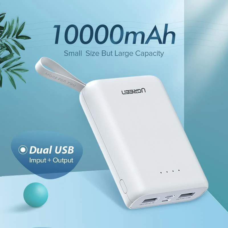 Ugreen Mini Power Bank 10000 mAh Ultra Slim PoverBank für Samsung S9 S8 Dual USB Powerbank Externer Akku Tragbares Ladegerät
