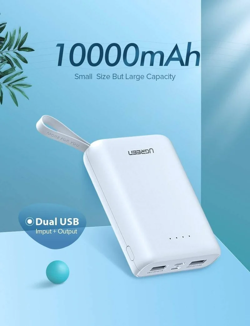 Ugreen Mini Power Bank 10000 mAh Ultra Slim PoverBank für Samsung S9 S8 Dual USB Powerbank Externer Akku Tragbares Ladegerät