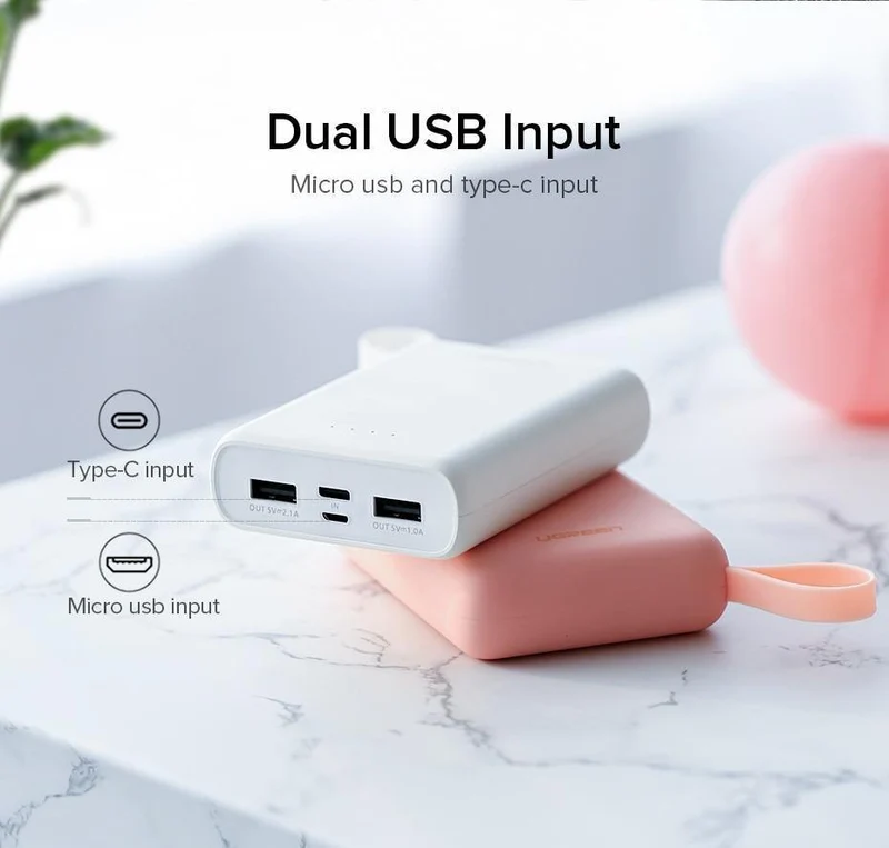 Ugreen Mini Power Bank 10000 mAh Ultra Slim PoverBank für Samsung S9 S8 Dual USB Powerbank Externer Akku Tragbares Ladegerät