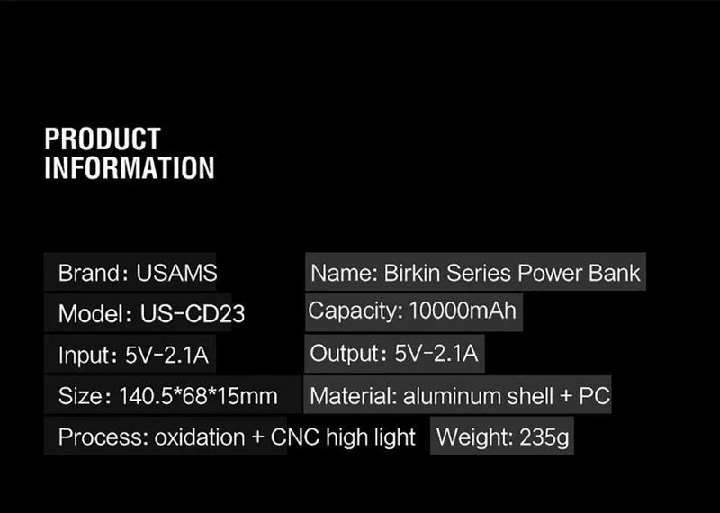 USAMS Power Bank 10000mAh Dual USB Handy Tragbares Ladegerät Powerbank Backup Externe Batterie