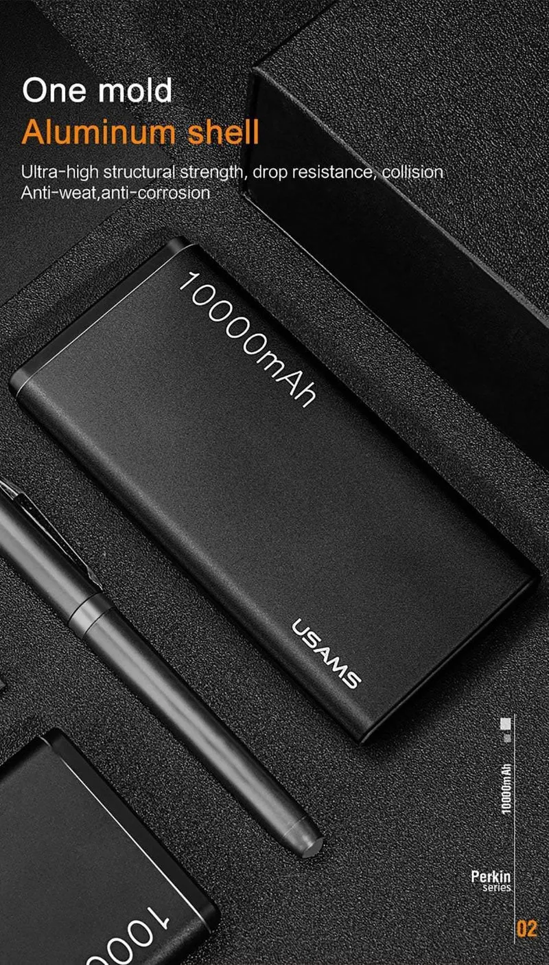USAMS Power Bank 10000mAh Dual USB Handy Tragbares Ladegerät Powerbank Backup Externe Batterie