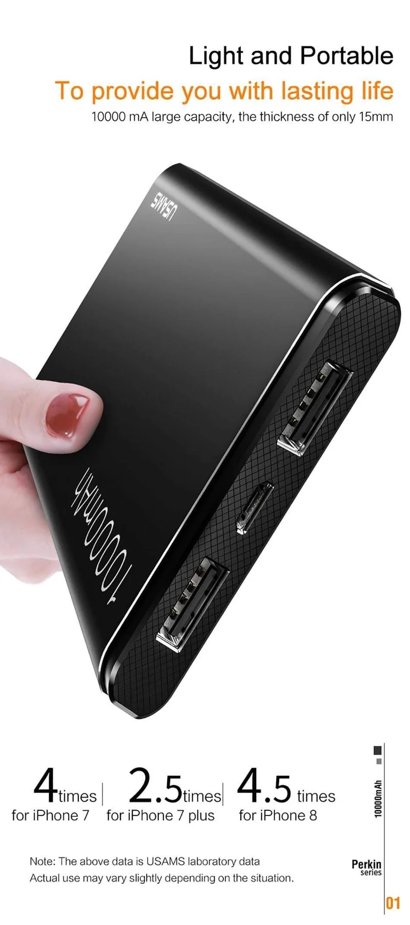 USAMS Power Bank 10000mAh Dual USB Handy Tragbares Ladegerät Powerbank Backup Externe Batterie