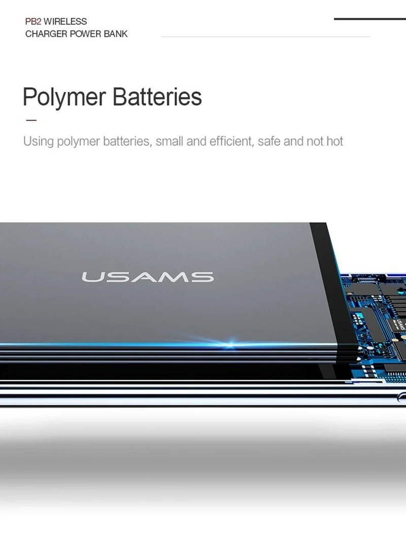 USAMS 5V 2A PB2 Typ C Micro- und 2-USB-Anschlüsse 10000mah Powerbank Qi Wireless-Ladegerät LED-Anzeige Powerbank Wireless Externer Akku