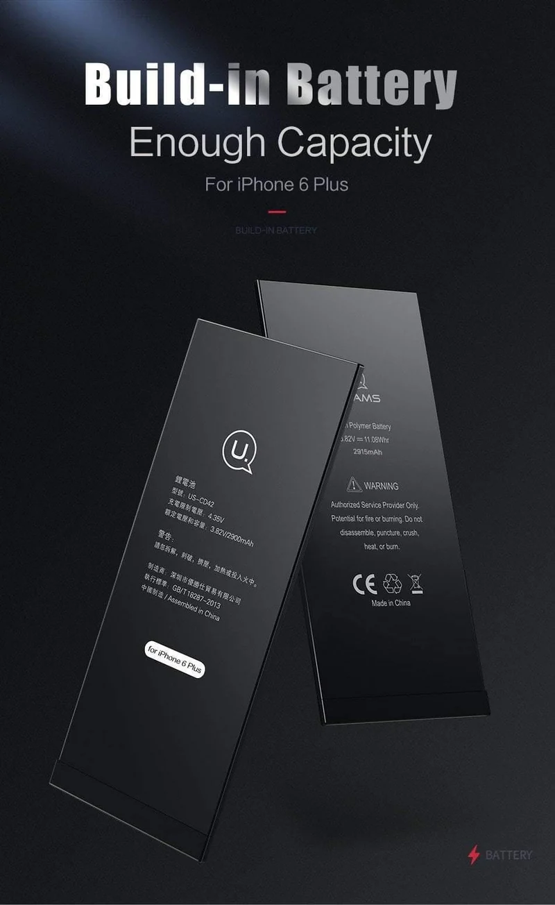 Für iPhone 6 Plus Akku USAMS Original Für iPhone 6 Plus Handy Lithium-Batterie Kapazität 2915mAh Bank Mit Werkzeugen
