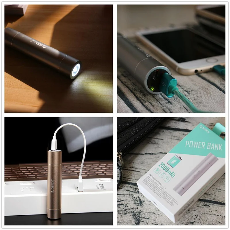ORICO 2600mAh Externer Akku Portable Aluminium Power Bank für iPhone iPad Xiaomi Samsung LG Android mit SOS-Taschenlampe