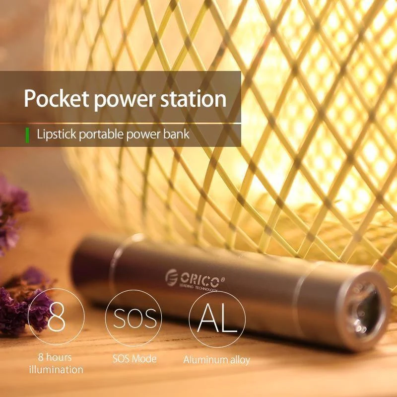ORICO 2600mAh Externer Akku Portable Aluminium Power Bank für iPhone iPad Xiaomi Samsung LG Android mit SOS-Taschenlampe