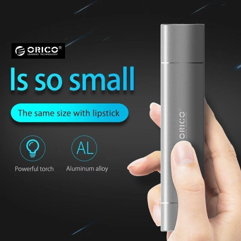 ORICO 2600mAh Externer Akku Portable Aluminium Power Bank für iPhone iPad Xiaomi Samsung LG Android mit SOS-Taschenlampe