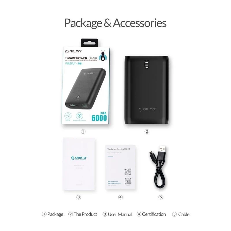 ORICO 6000mAh Power Bank Dual USB mit LED Anzeige Für iPhone Handy Externe Batterie Pack Mini Tragbare Power bank
