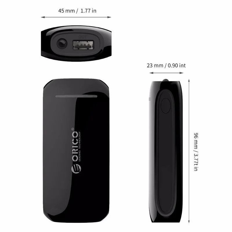 ORICO 4000mAh Power Bank 5V1A Aufladen für Smartphones mit 30cm Micro-USB-Kabel, tragbar zum Tragen, schwarzes ABS