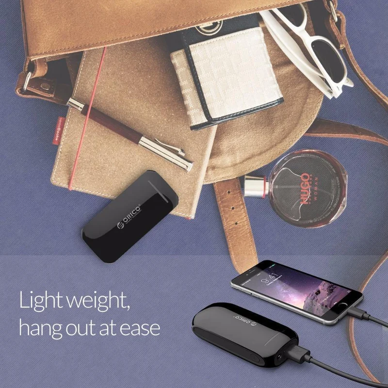 ORICO 4000mAh Power Bank 5V1A Aufladen für Smartphones mit 30cm Micro-USB-Kabel, tragbar zum Tragen, schwarzes ABS