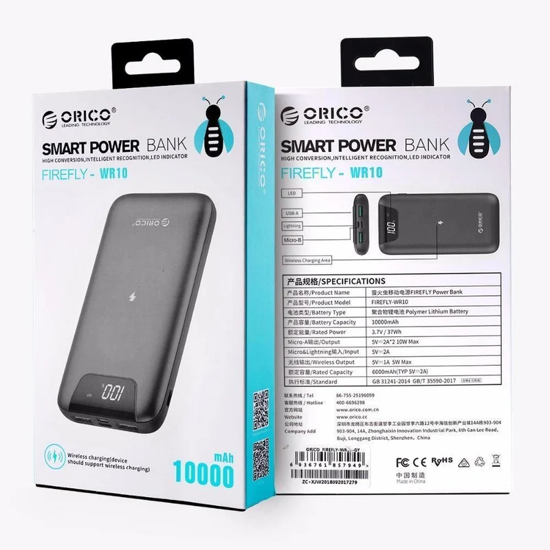 ORICO 10000 mAh Powerbank Drahtloses Laden Powerbank Externe Batterie Powerbank Mit LED-Anzeige für Handytablets