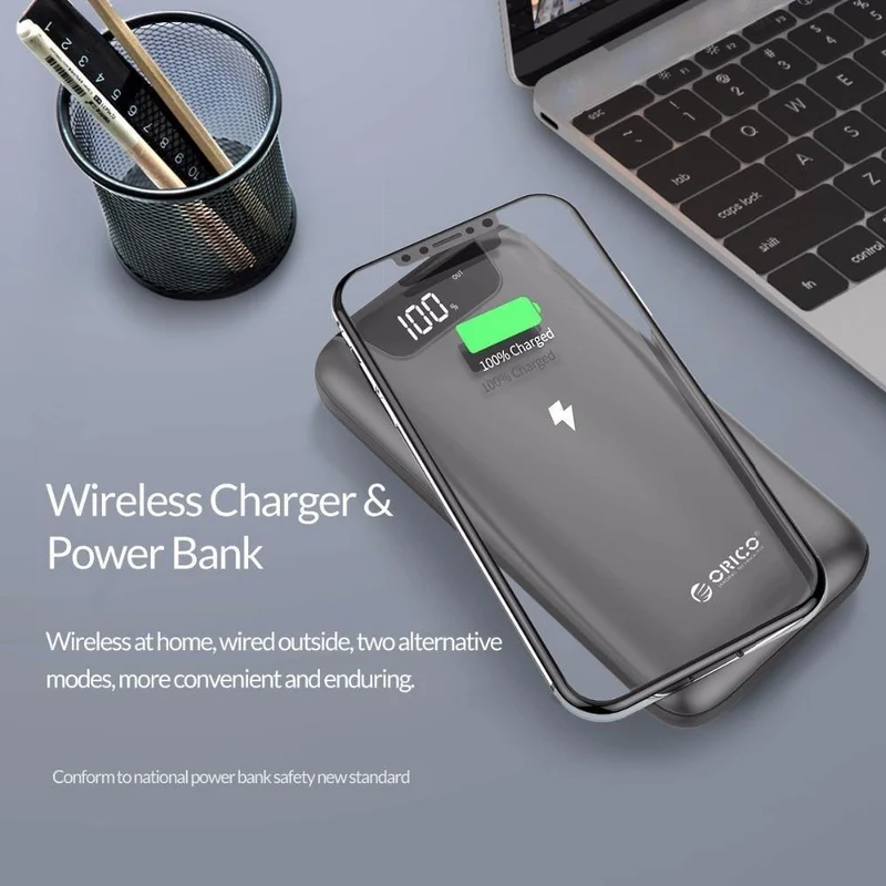 ORICO 10000 mAh Powerbank Drahtloses Laden Powerbank Externe Batterie Powerbank Mit LED-Anzeige für Handytablets