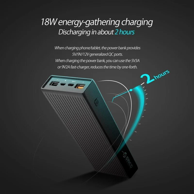ORICO 10000 mAh Universal Power Bank QC3.0 Schnellladung Dual-Wege-Powerbank Externe Telefon-Backup-Batterieladung für iPhone Xiaomi