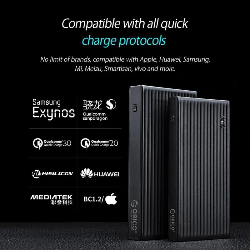 ORICO 10000 mAh Universal Power Bank QC3.0 Schnellladung Dual-Wege-Powerbank Externe Telefon-Backup-Batterieladung für iPhone Xiaomi