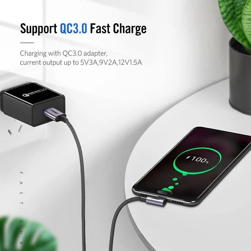 Ugreen nylon usb c kabel xnumx degree schnellladegerät usb typ c kabel für xiaomi mi xnumx samsung galaxy sxnumx plus handy usb-c kabel