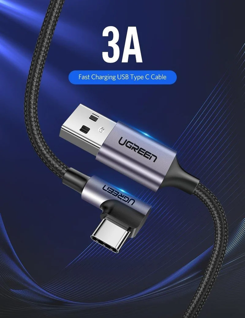Ugreen nylon usb c kabel xnumx degree schnellladegerät usb typ c kabel für xiaomi mi xnumx samsung galaxy sxnumx plus handy usb-c kabel