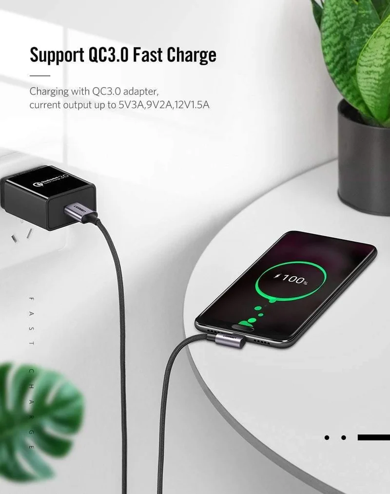Ugreen nylon usb c kabel xnumx degree schnellladegerät usb typ c kabel für xiaomi mi xnumx samsung galaxy sxnumx plus handy usb-c kabel