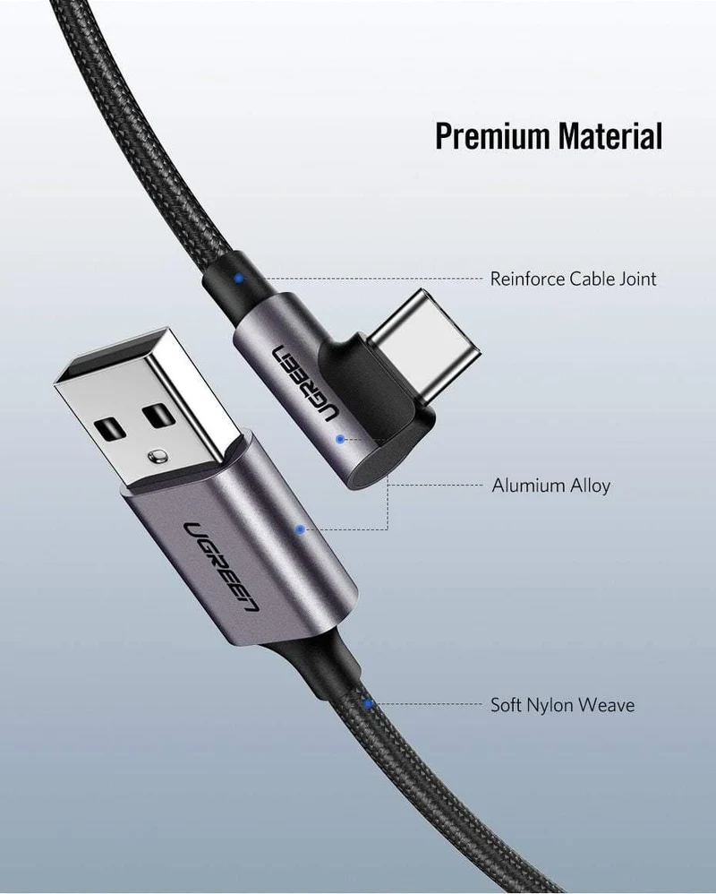 Ugreen nylon usb c kabel xnumx degree schnellladegerät usb typ c kabel für xiaomi mi xnumx samsung galaxy sxnumx plus handy usb-c kabel