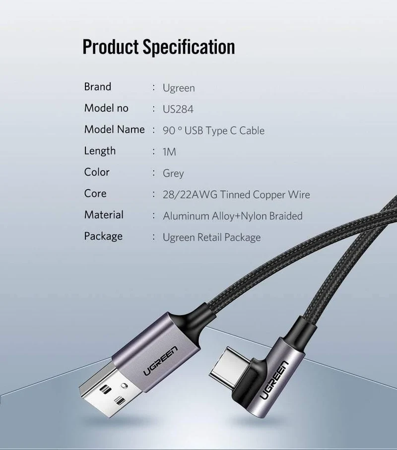 Ugreen nylon usb c kabel xnumx degree schnellladegerät usb typ c kabel für xiaomi mi xnumx samsung galaxy sxnumx plus handy usb-c kabel