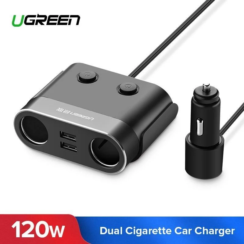 Ugreen Dual USB Autoladegerät Unterstützt Auto-Recorder Universelles Handy-Autoladegerät mit Expander-Ladegerät für iPhone 6S Samsung