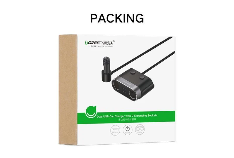 Ugreen Dual USB Autoladegerät Unterstützt Auto-Recorder Universelles Handy-Autoladegerät mit Expander-Ladegerät für iPhone 6S Samsung