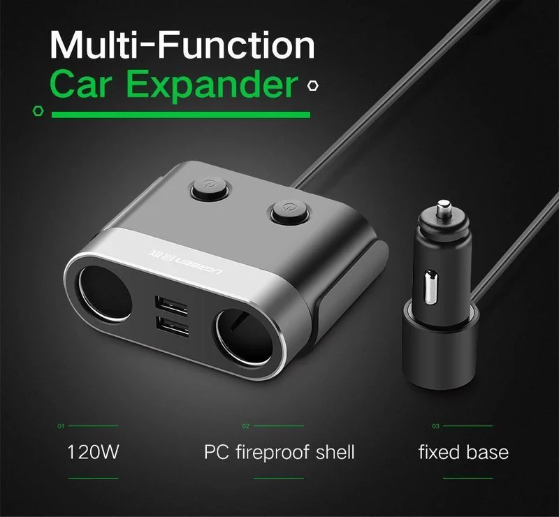 Ugreen Dual USB Autoladegerät Unterstützt Auto-Recorder Universelles Handy-Autoladegerät mit Expander-Ladegerät für iPhone 6S Samsung