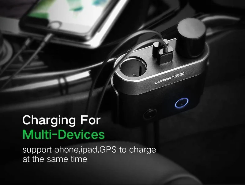 Ugreen Dual USB Autoladegerät Unterstützt Auto-Recorder Universelles Handy-Autoladegerät mit Expander-Ladegerät für iPhone 6S Samsung