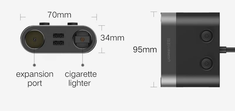 Ugreen Dual USB Autoladegerät Unterstützt Auto-Recorder Universelles Handy-Autoladegerät mit Expander-Ladegerät für iPhone 6S Samsung