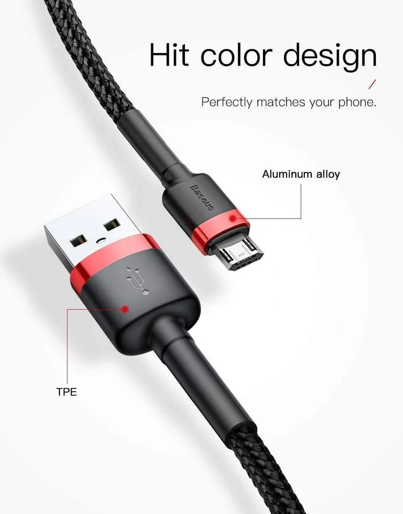 Baseus 1m 2m Micro USB Kabel für Xiaomi Redmi Note 5 Pro 4 Reversible Micro USB Ladegerät Datenkabel für Samsung S7 Handy