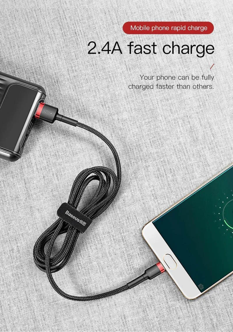 Baseus 1m 2m Micro USB Kabel für Xiaomi Redmi Note 5 Pro 4 Reversible Micro USB Ladegerät Datenkabel für Samsung S7 Handy
