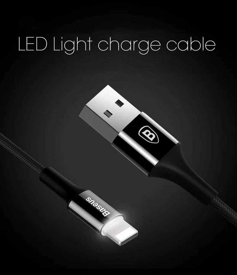 Baseus LED-Beleuchtung Ladekabel für iPhone X 8 7 USB-Kabel für iPhone iPad Schnellladekabel Handy-Datenkabel