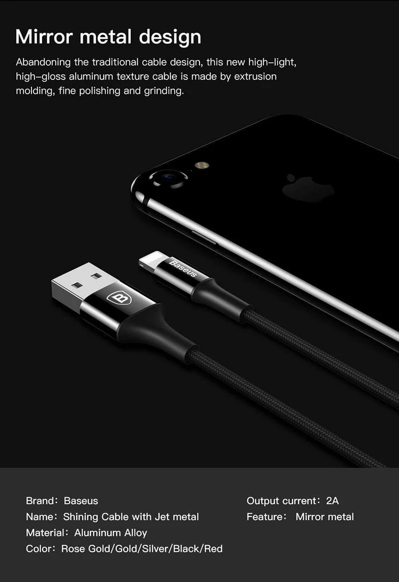 Baseus LED-Beleuchtung Ladekabel für iPhone X 8 7 USB-Kabel für iPhone iPad Schnellladekabel Handy-Datenkabel