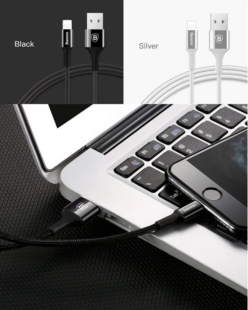 Baseus LED-Beleuchtung Ladekabel für iPhone X 8 7 USB-Kabel für iPhone iPad Schnellladekabel Handy-Datenkabel