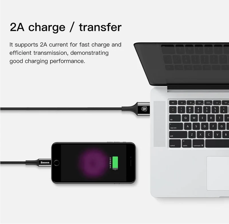 Baseus LED-Beleuchtung Ladekabel für iPhone X 8 7 USB-Kabel für iPhone iPad Schnellladekabel Handy-Datenkabel