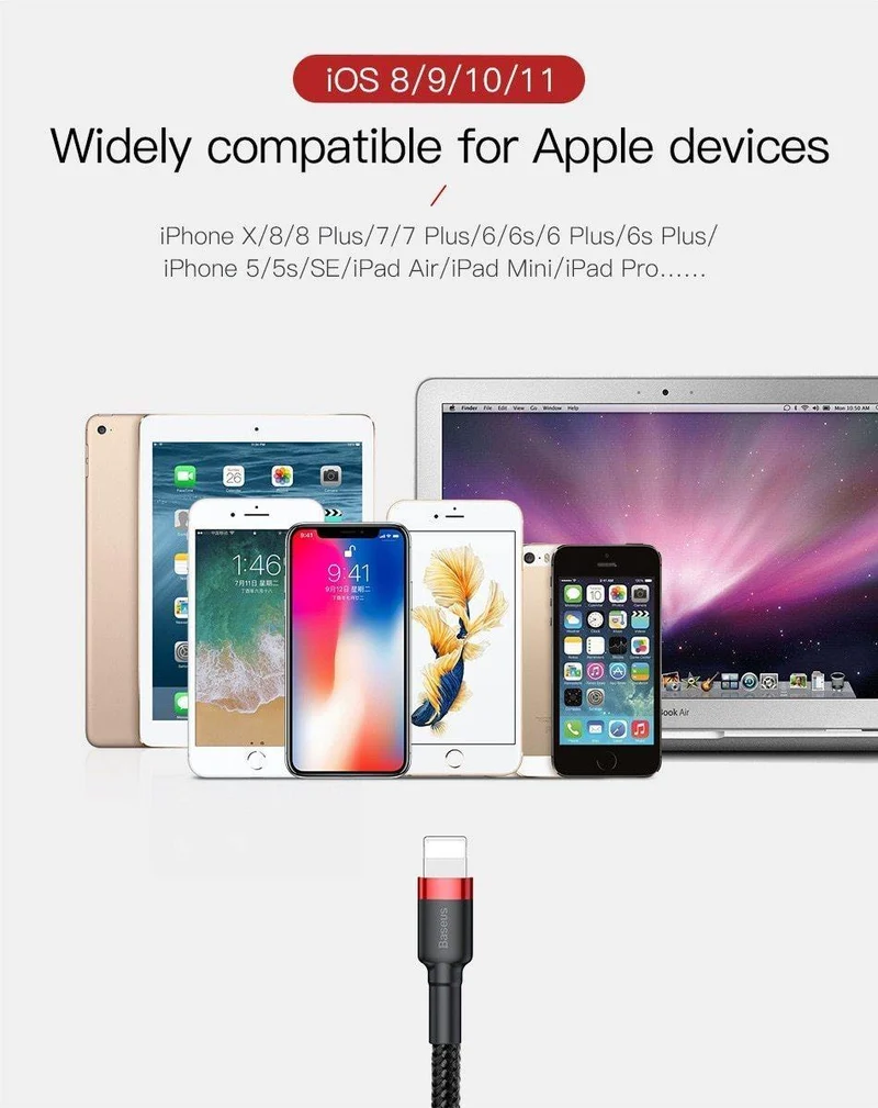 Baseus Classic USB-Kabel für iPhone xs max Ladegerät USB-Datenkabel für iPhone X 8 6 6s 2.4A USB-Ladekabel Adapter für Telefonkabel