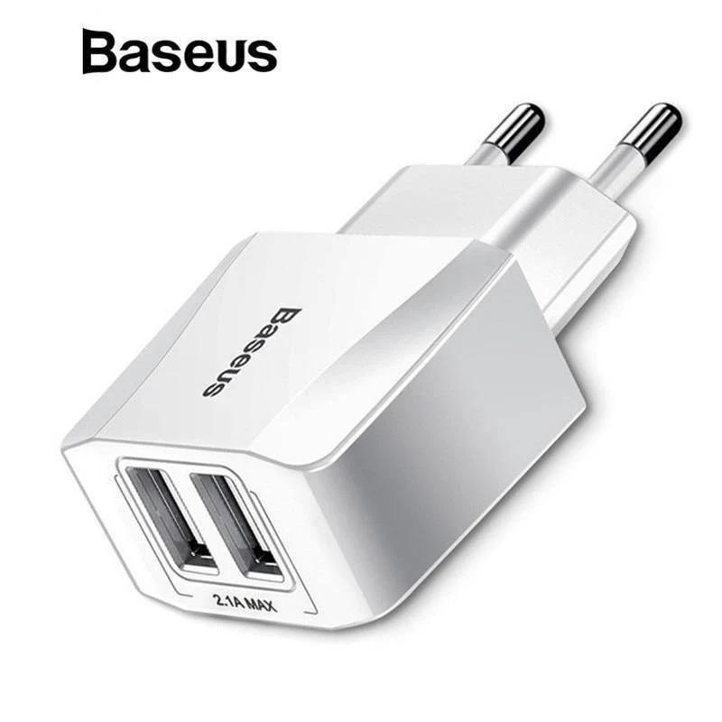 Baseus Dual USB-Ladegerät, Handy EU-Ladestecker Reise-Wandladegerät-Adapter für iPhone iPad Samsung Xiaomi Telefonladegerät