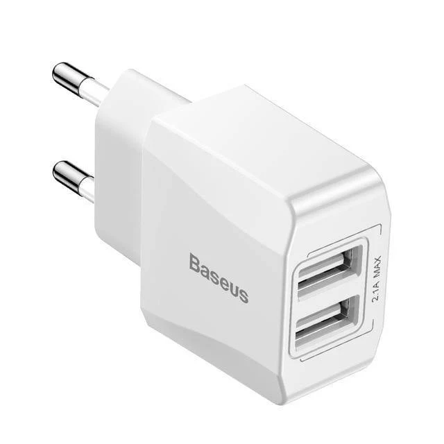 Baseus Dual USB-Ladegerät, Handy EU-Ladestecker Reise-Wandladegerät-Adapter für iPhone iPad Samsung Xiaomi Telefonladegerät