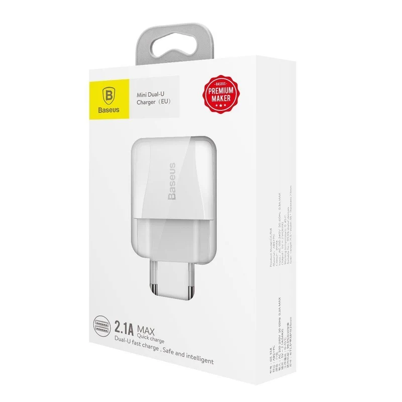 Baseus Dual USB-Ladegerät, Handy EU-Ladestecker Reise-Wandladegerät-Adapter für iPhone iPad Samsung Xiaomi Telefonladegerät