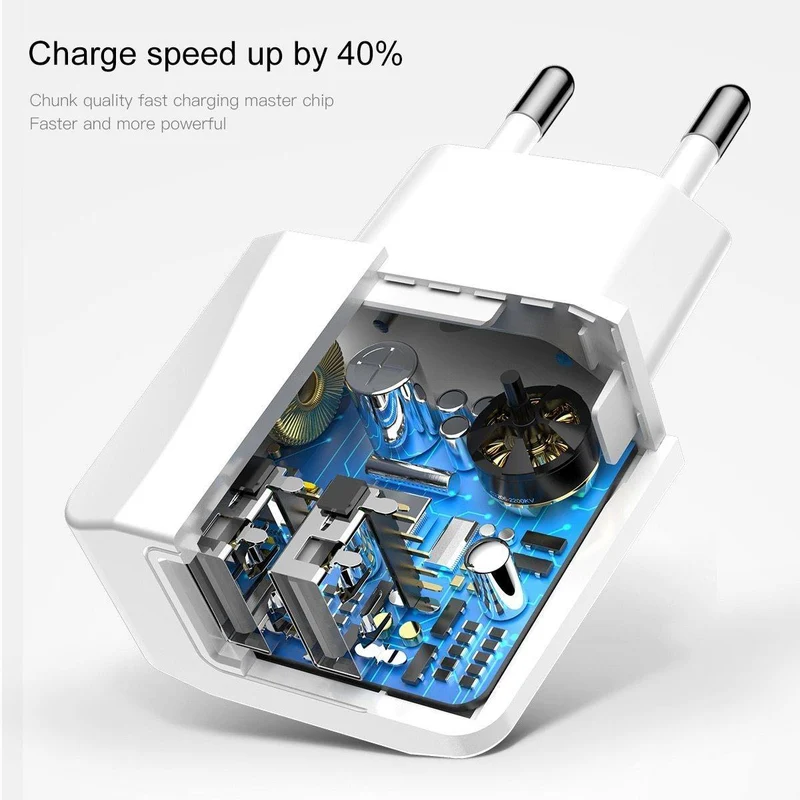 Baseus Dual USB-Ladegerät, Handy EU-Ladestecker Reise-Wandladegerät-Adapter für iPhone iPad Samsung Xiaomi Telefonladegerät