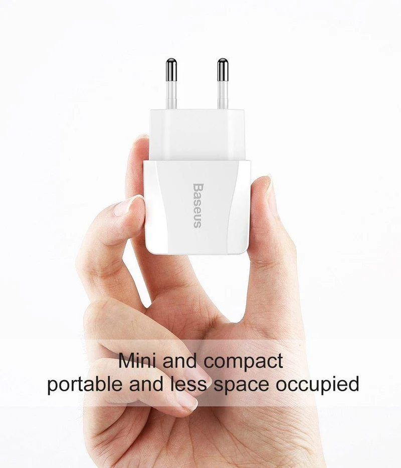 Baseus Dual USB-Ladegerät, Handy EU-Ladestecker Reise-Wandladegerät-Adapter für iPhone iPad Samsung Xiaomi Telefonladegerät