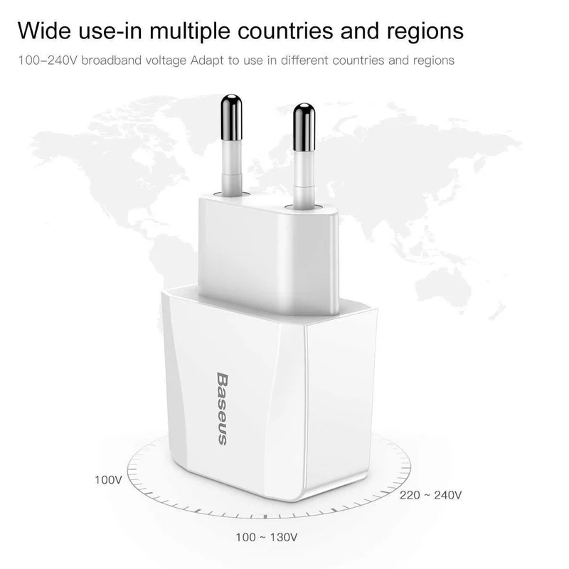 Baseus Dual USB-Ladegerät, Handy EU-Ladestecker Reise-Wandladegerät-Adapter für iPhone iPad Samsung Xiaomi Telefonladegerät